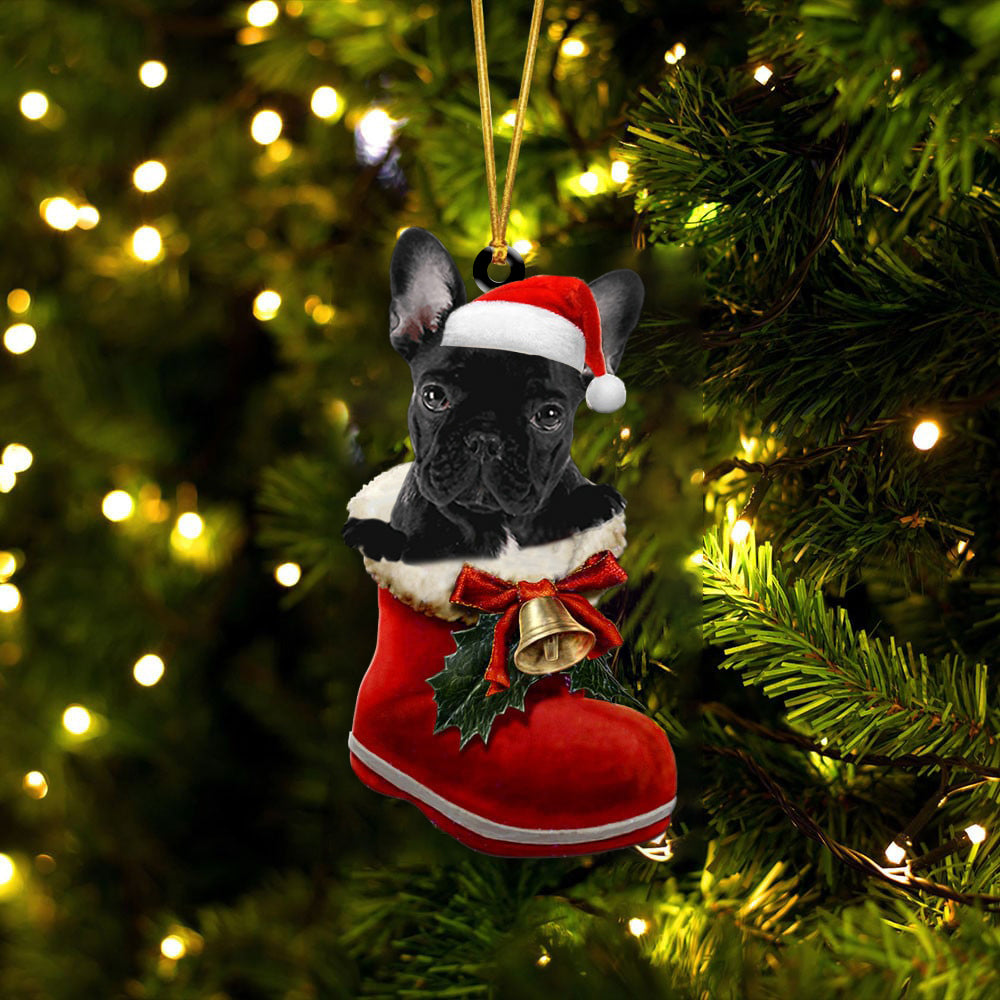 French Bulldog (Black) 1-1-In Santa Boot Christmas-Two Sided Ornament