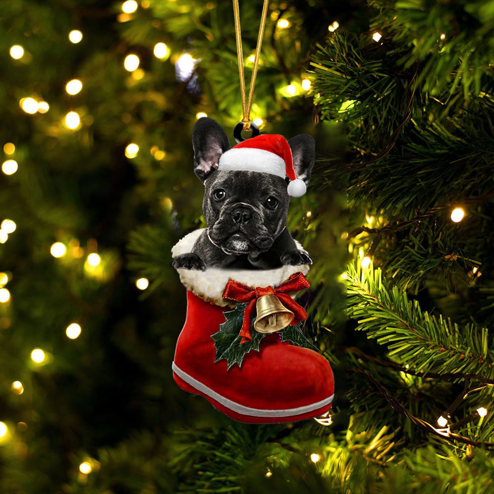 French Bulldog (Black) 2-1-In Santa Boot Christmas-Two Sided Ornament