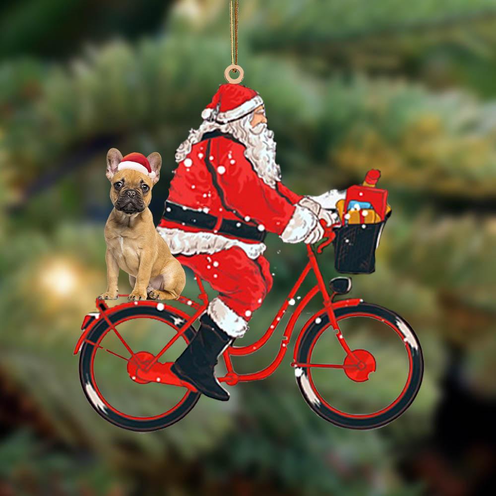 Santa Claus riding a bike with French Bulldog_Full-Two Sided Ornament