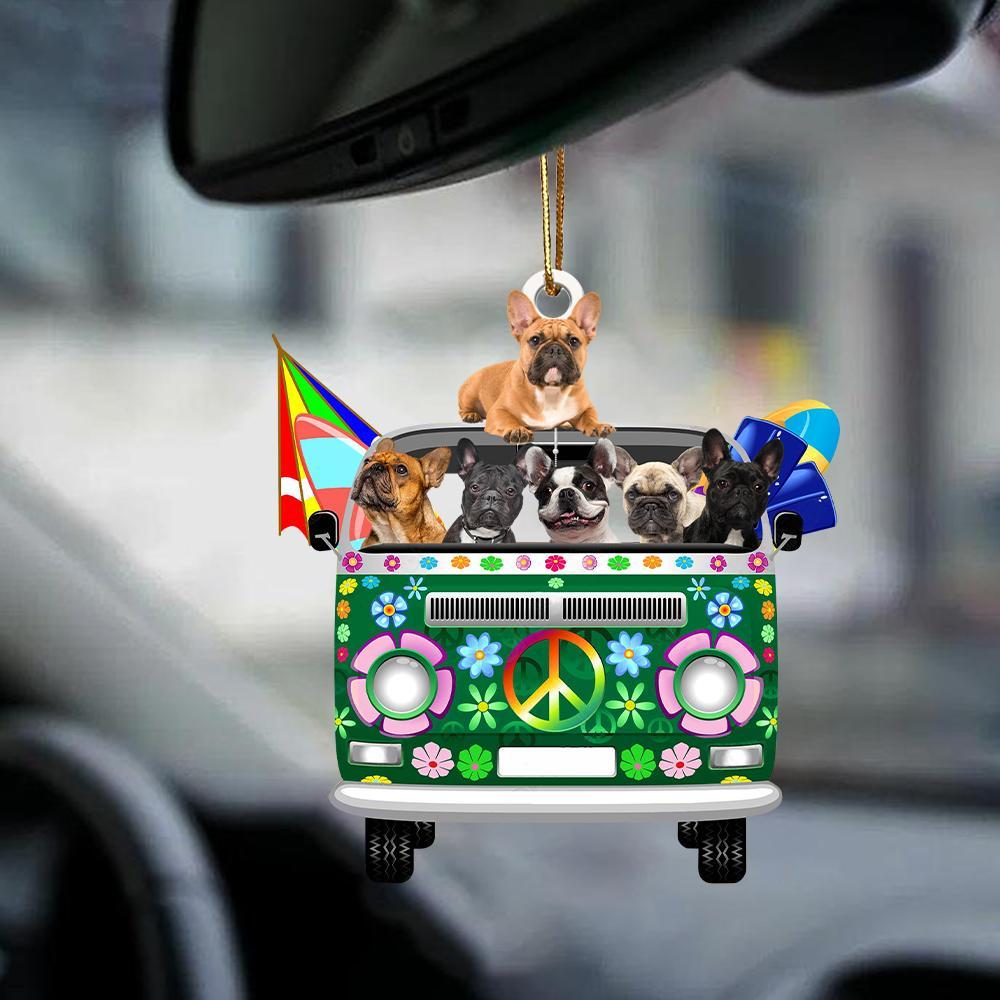 French Bulldog-Green Hippie Van-Two Sided Ornament