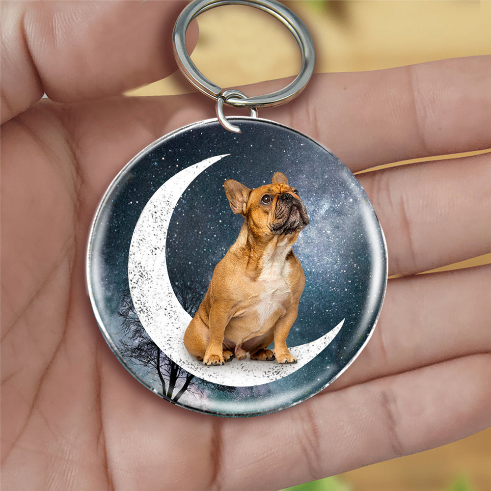 French bulldog (9)-Stars and Moon-Round Resin Epoxy Metal Keychain