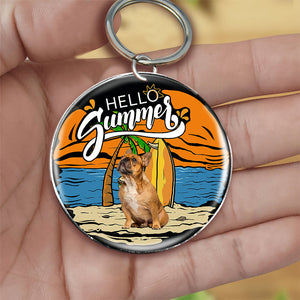 French bulldog (9) Hello Summer-Round Resin Epoxy Metal Keychain