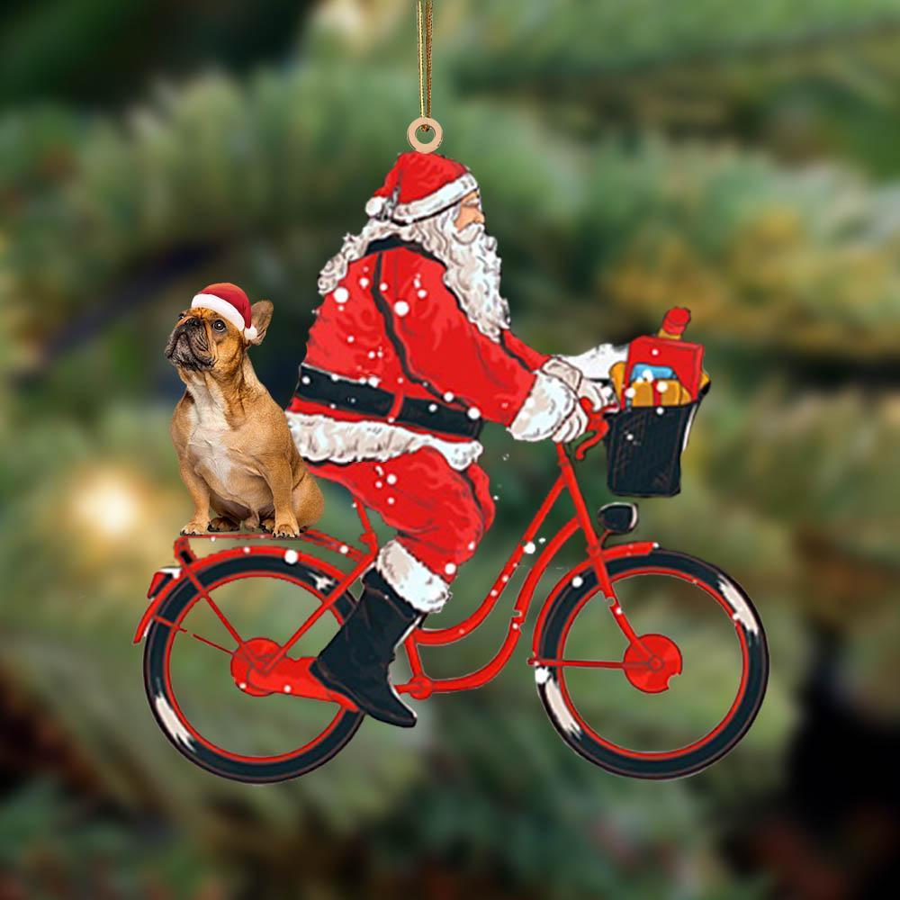 Santa Claus riding a bike with French bulldog (9)-Two Sided Ornament