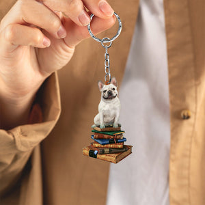 Frenchie-Sit On The Book-Flat Acrylic Keychain