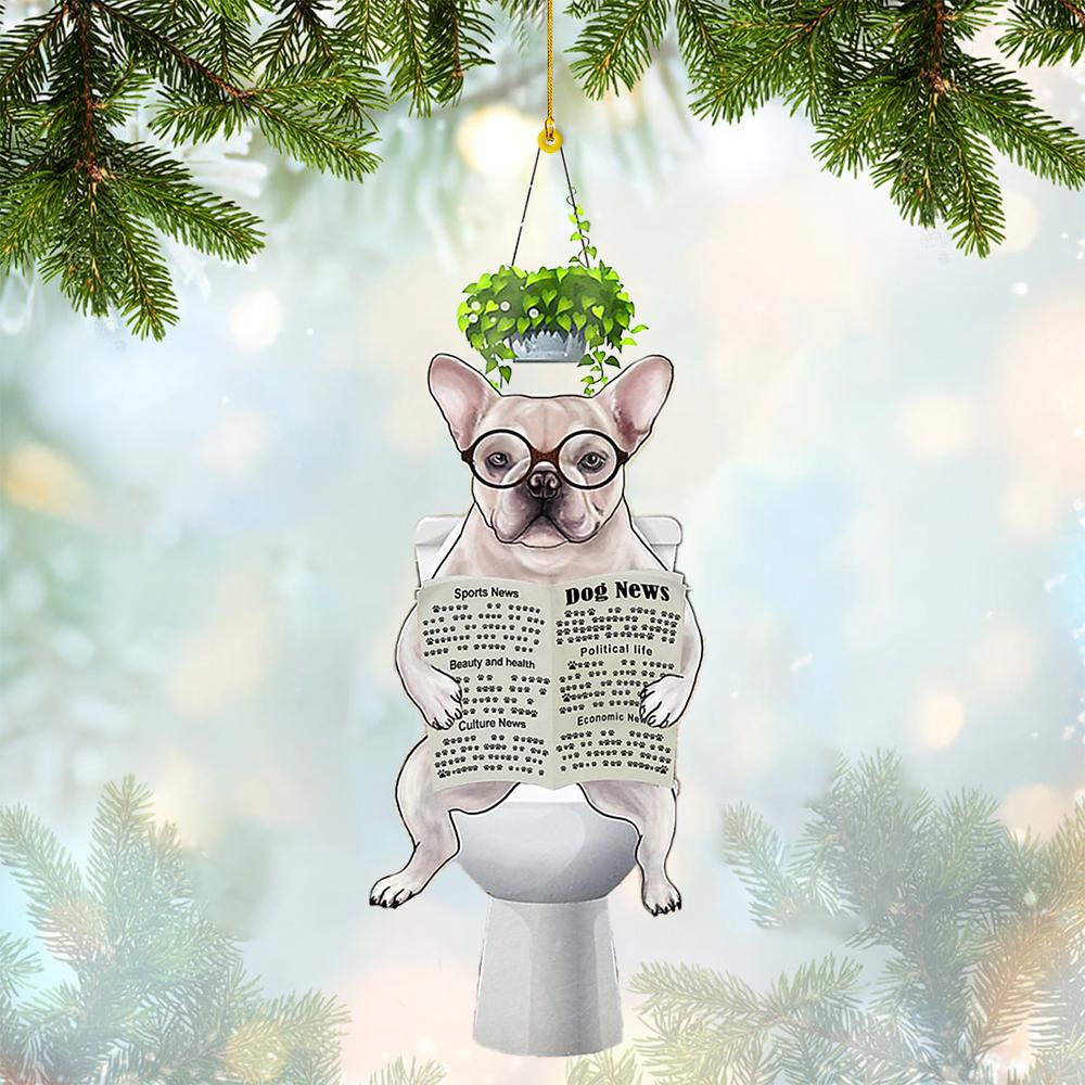 Frenchie Sitting On A Toilet-Two Sides Ornament