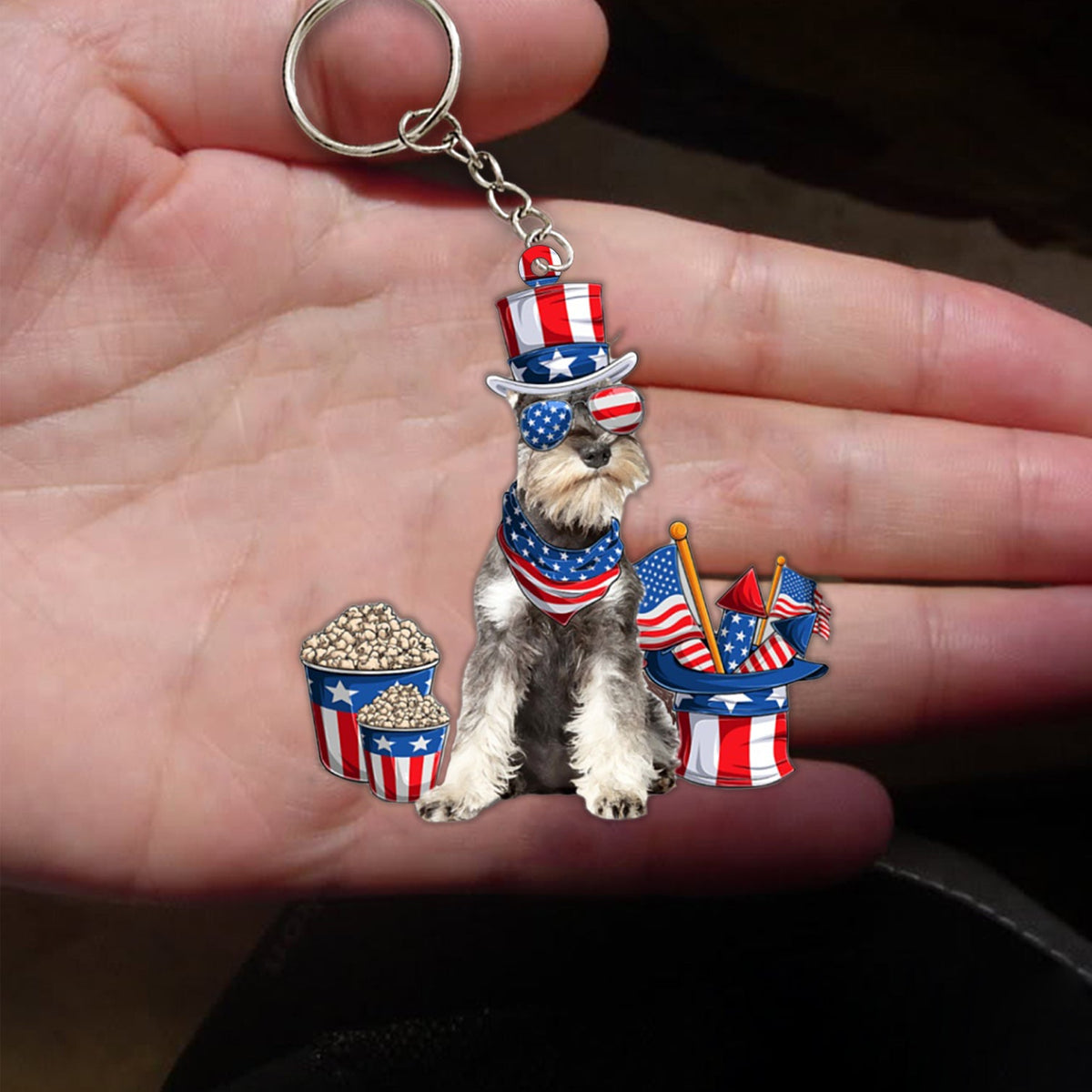 GREY Miniature Schnauzer-July Stuff Flat Acrylic Keychain