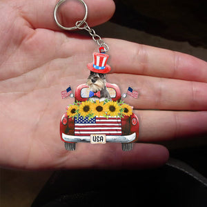 GREY Miniature Schnauzer-USA Truck Flat Acrylic Keychain