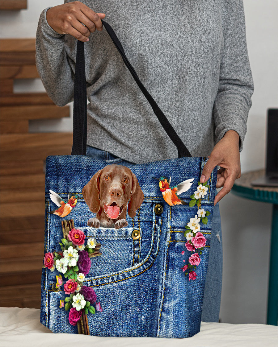 German Shorthaired Pointer-Cardinal & Cross Flower Cloth Tote Bag