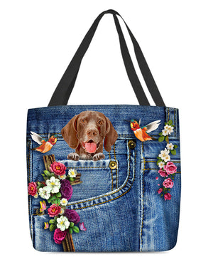 German Shorthaired Pointer-Cardinal & Cross Flower Cloth Tote Bag