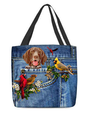 German Shorthaired Pointer-Cardinal & Dog Cloth Tote Bag