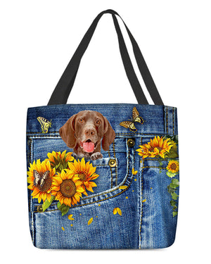 German Shorthaired Pointer-Sunflowers & Butterflies Cloth Tote Bag