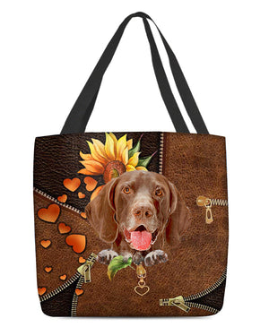 German Shorthaired Pointer-Sunflower&zipper Cloth Tote Bag