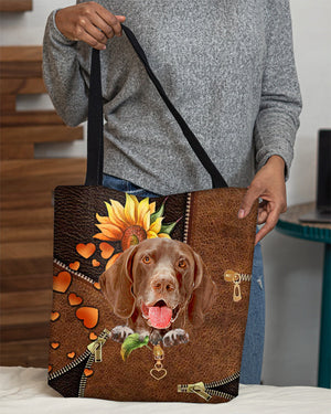 German Shorthaired Pointer-Sunflower&zipper Cloth Tote Bag