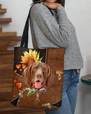 German Shorthaired Pointer-Sunflower&zipper Cloth Tote Bag