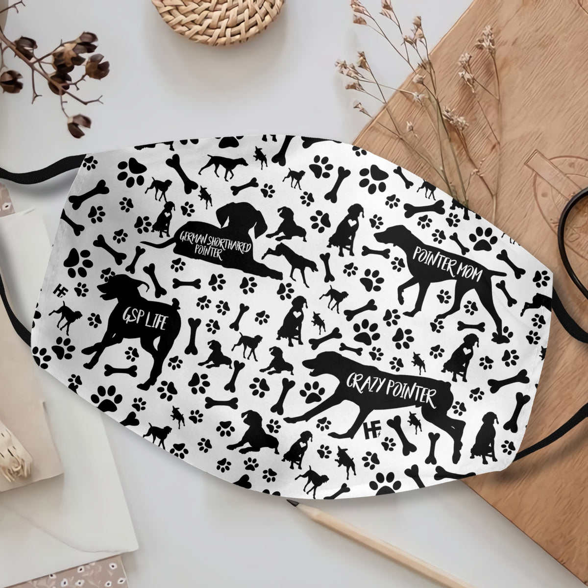 German Shorthaired Pointer Black &amp; White Pattern EZ07 1108 Face Mask