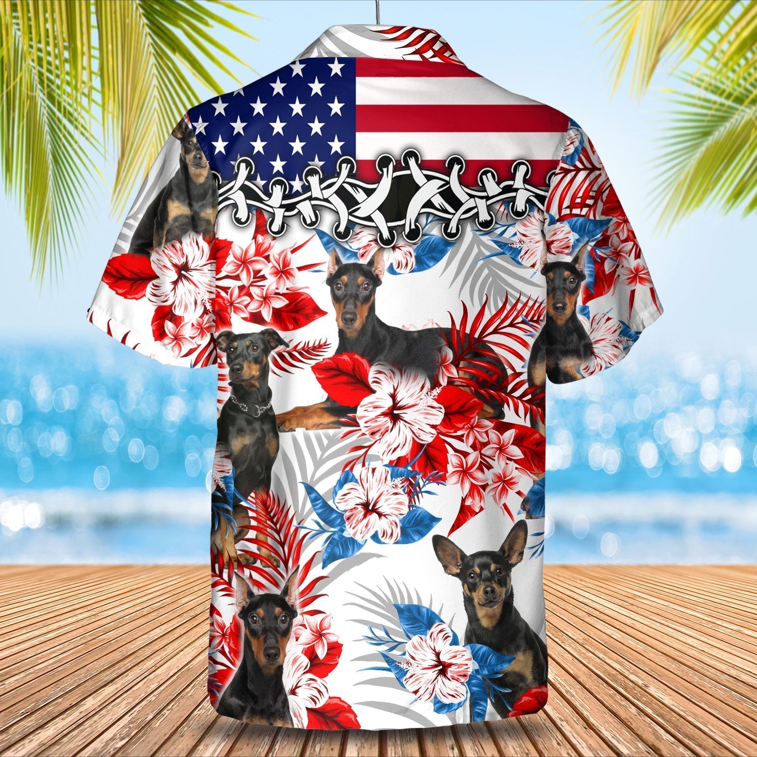 German Pinscher American Flag Hawaiian Shirt