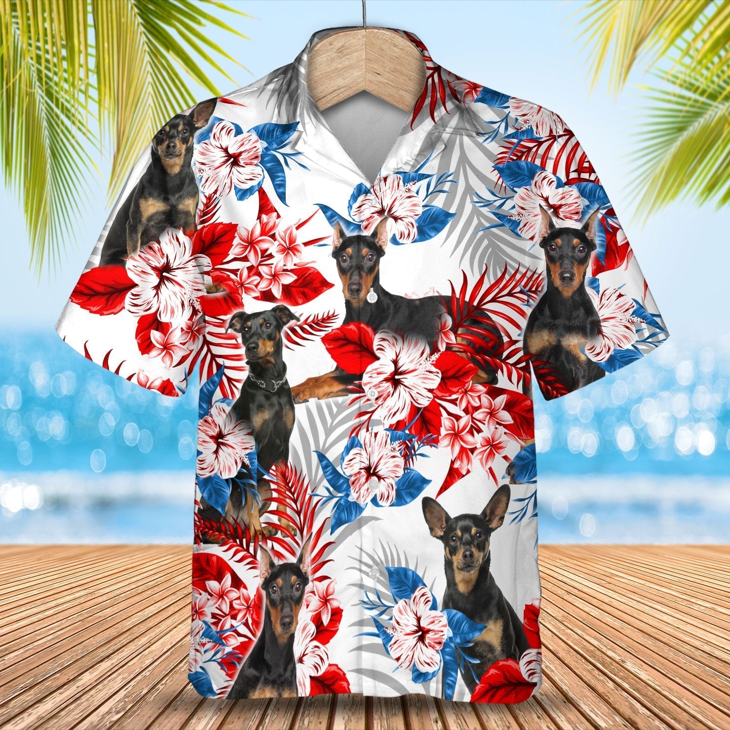 German Pinscher American Flag Hawaiian Shirt