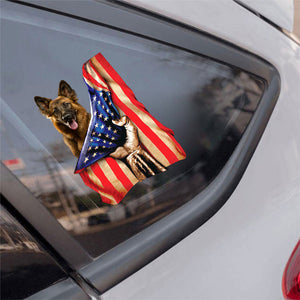 German Shepherd-American Flag Front Car Sticker