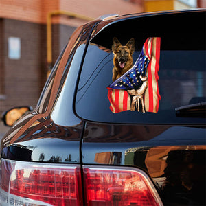 German Shepherd-American Flag Front Car Sticker