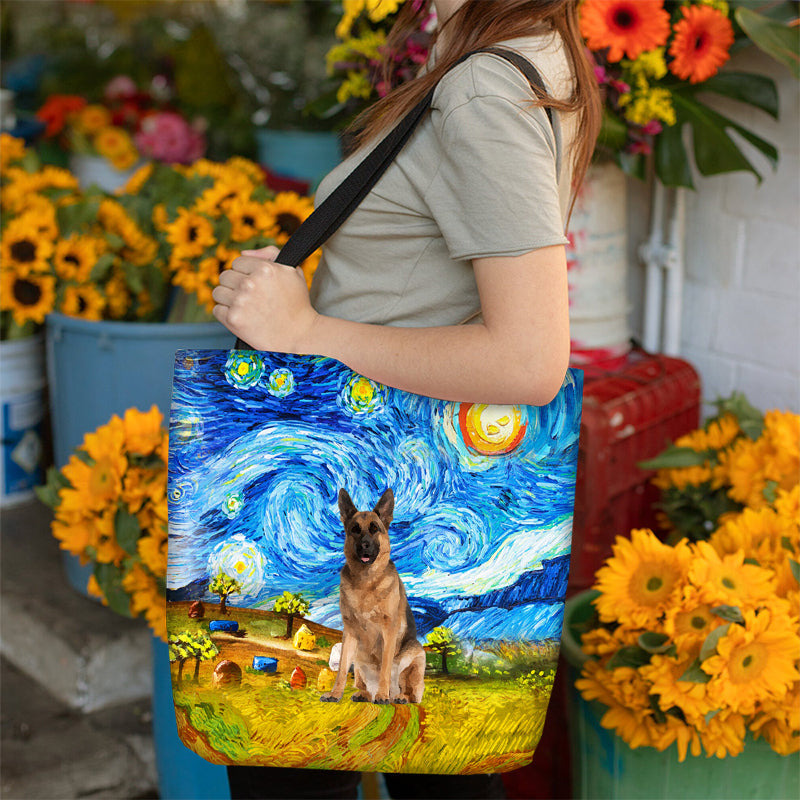 German Shepherd-Oil Painting-Cloth Tote Bag