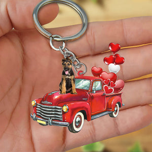 German Shepherd-Red Sports Car flat Acrylic Keychain