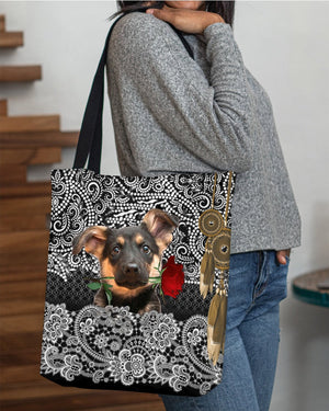 German Shepherd-Rose Cloth Tote Bag