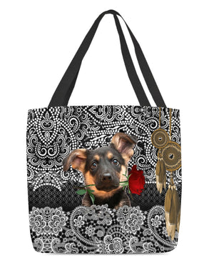 German Shepherd-Rose Cloth Tote Bag