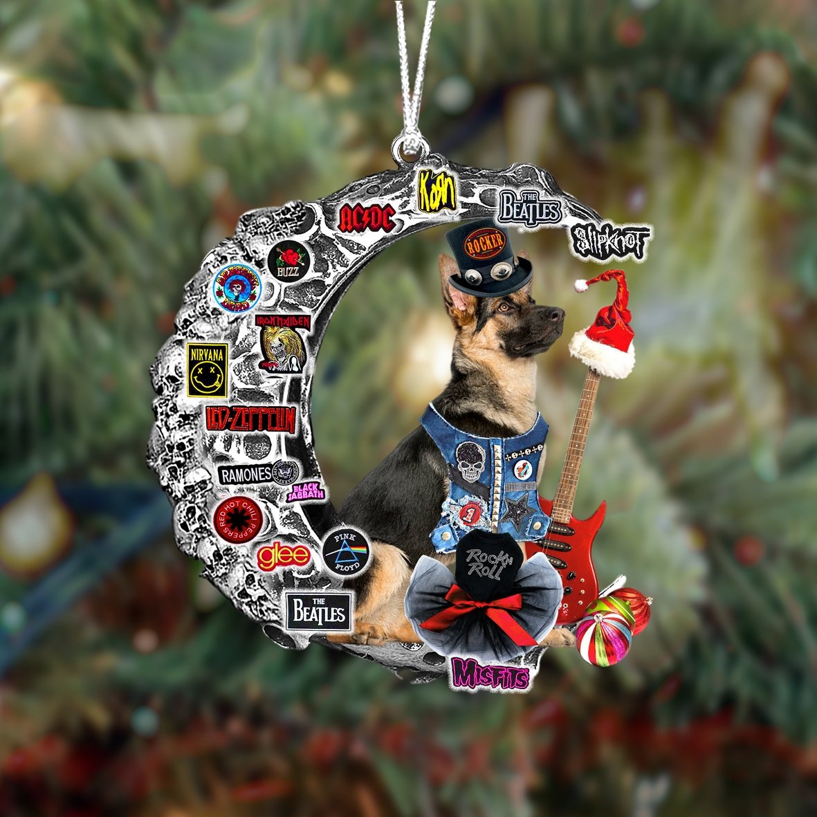 German Shepherd 1-Metal Rock in Christmas Two Sided Ornament