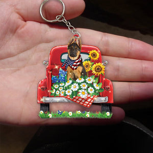 German Shepherd 1-Red Truck Flat Acrylic Keychain