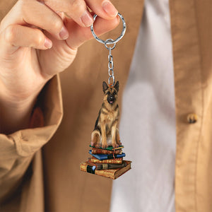 German Shepherd-Sit On The Book-Flat Acrylic Keychain