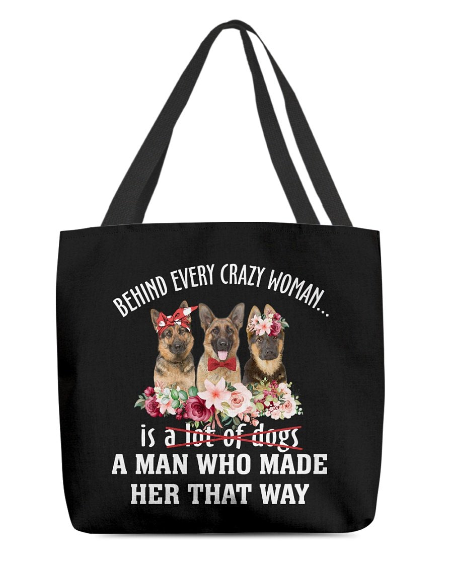 German Shepherd 2-Crazy Woman Cloth Tote Bag