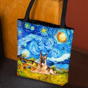 German Shepherd 2-Oil Painting-Cloth Tote Bag