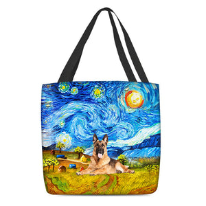 German Shepherd 2-Oil Painting-Cloth Tote Bag