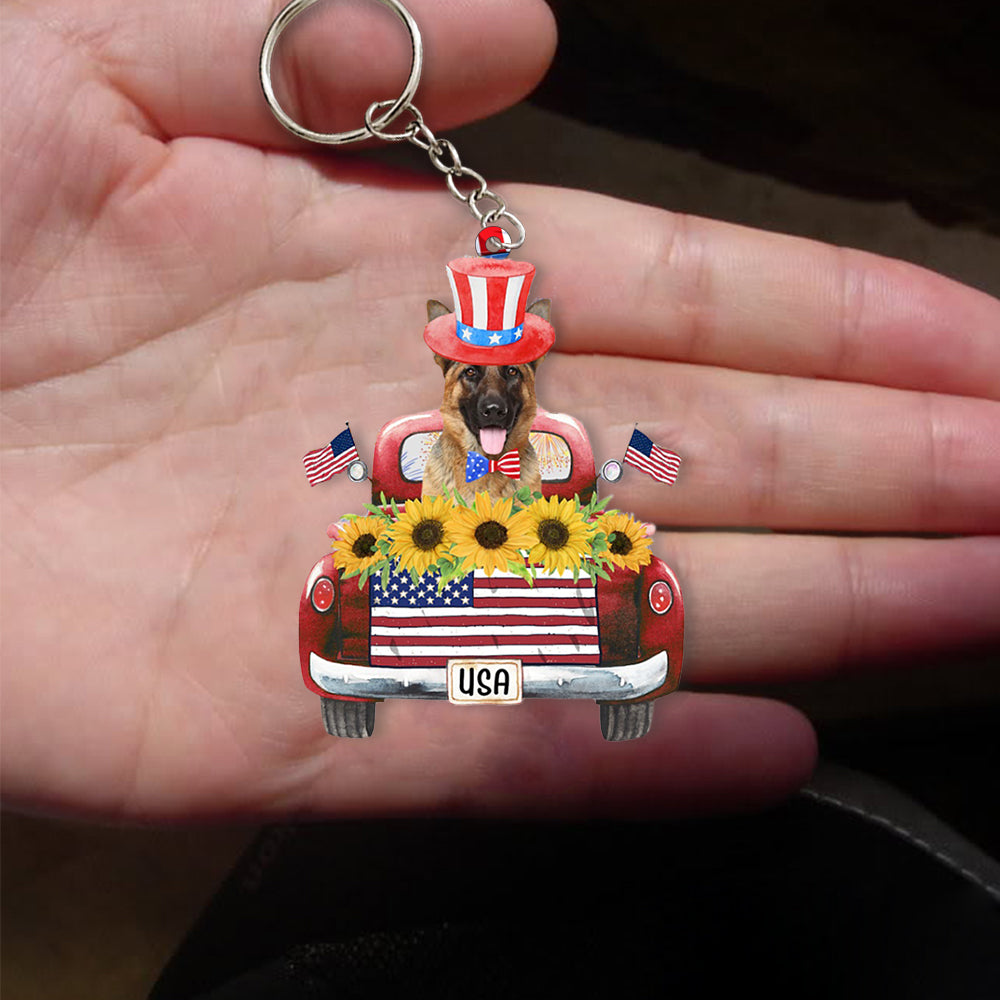 German Shepherd 2-USA Truck Flat Acrylic Keychain