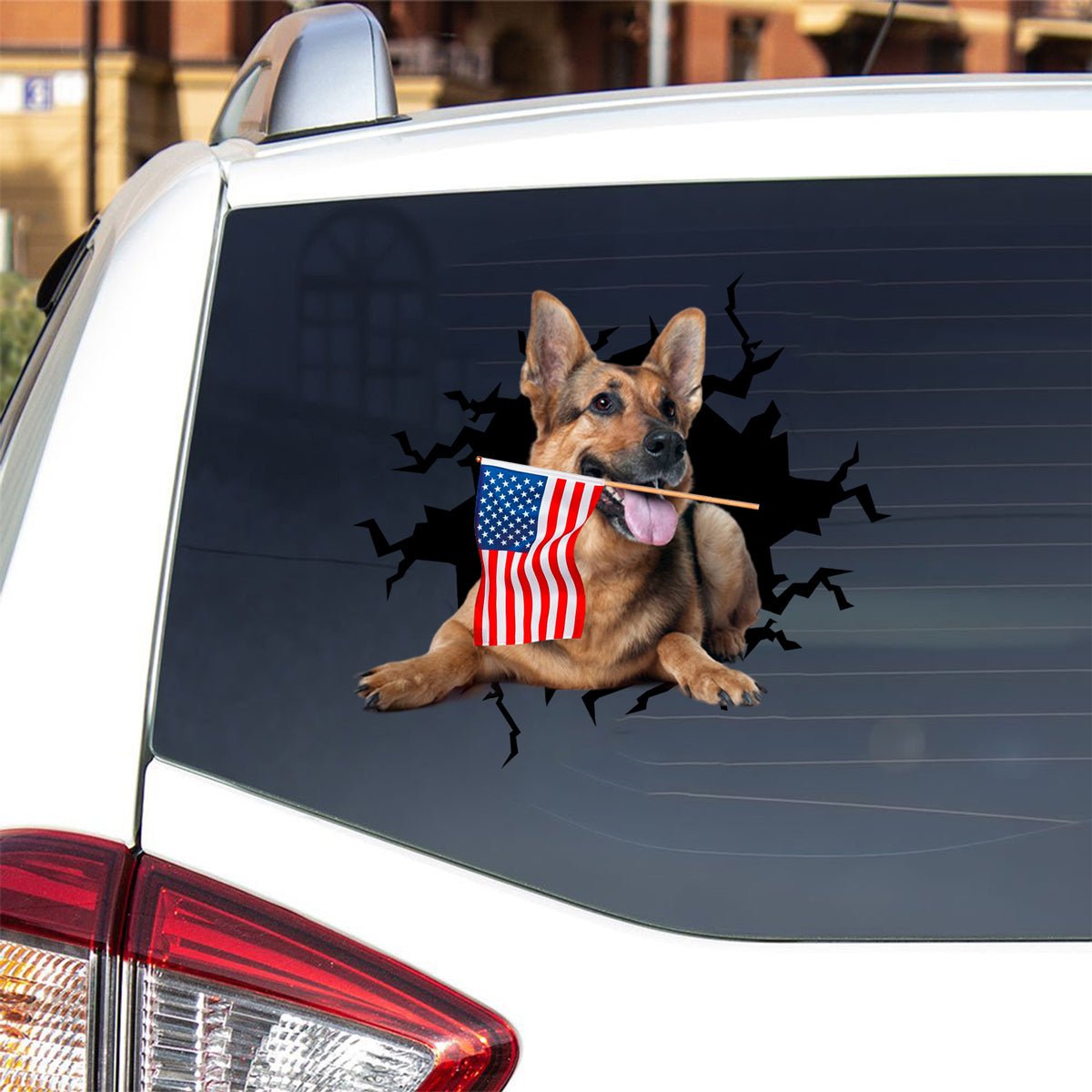 German Shepherd 2 And American Flag Independent Day Car Sticker Decal