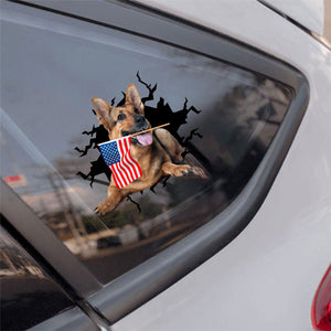 German Shepherd 2 And American Flag Independent Day Car Sticker Decal