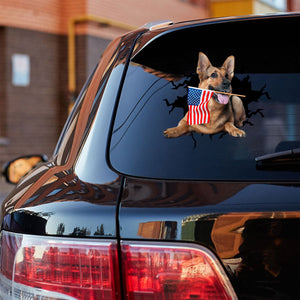 German Shepherd 2 And American Flag Independent Day Car Sticker Decal