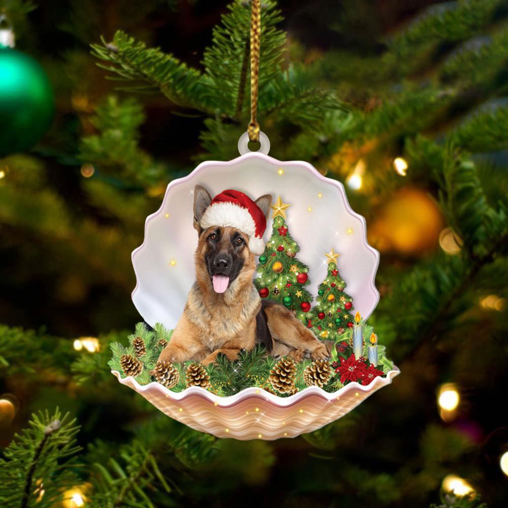 German Shepherd 2 Lie In Seashell Xmas-Two Sided Ornament