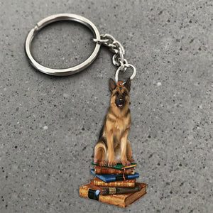 German Shepherd-Sit On The Book-Flat Acrylic Keychain