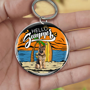 German Shepherd 3 Hello Summer-Round Resin Epoxy Metal Keychain