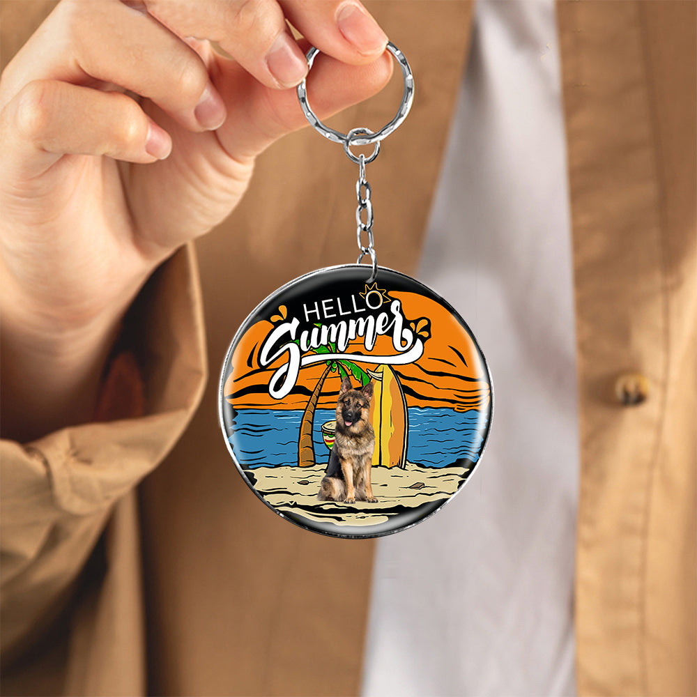 German Shepherd 3 Hello Summer-Round Resin Epoxy Metal Keychain