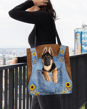 German Shepherd3 And Sunflower-Cloth Tote Bag