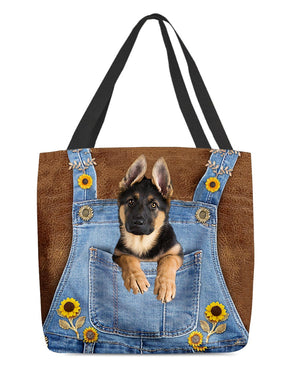 German Shepherd3 And Sunflower-Cloth Tote Bag