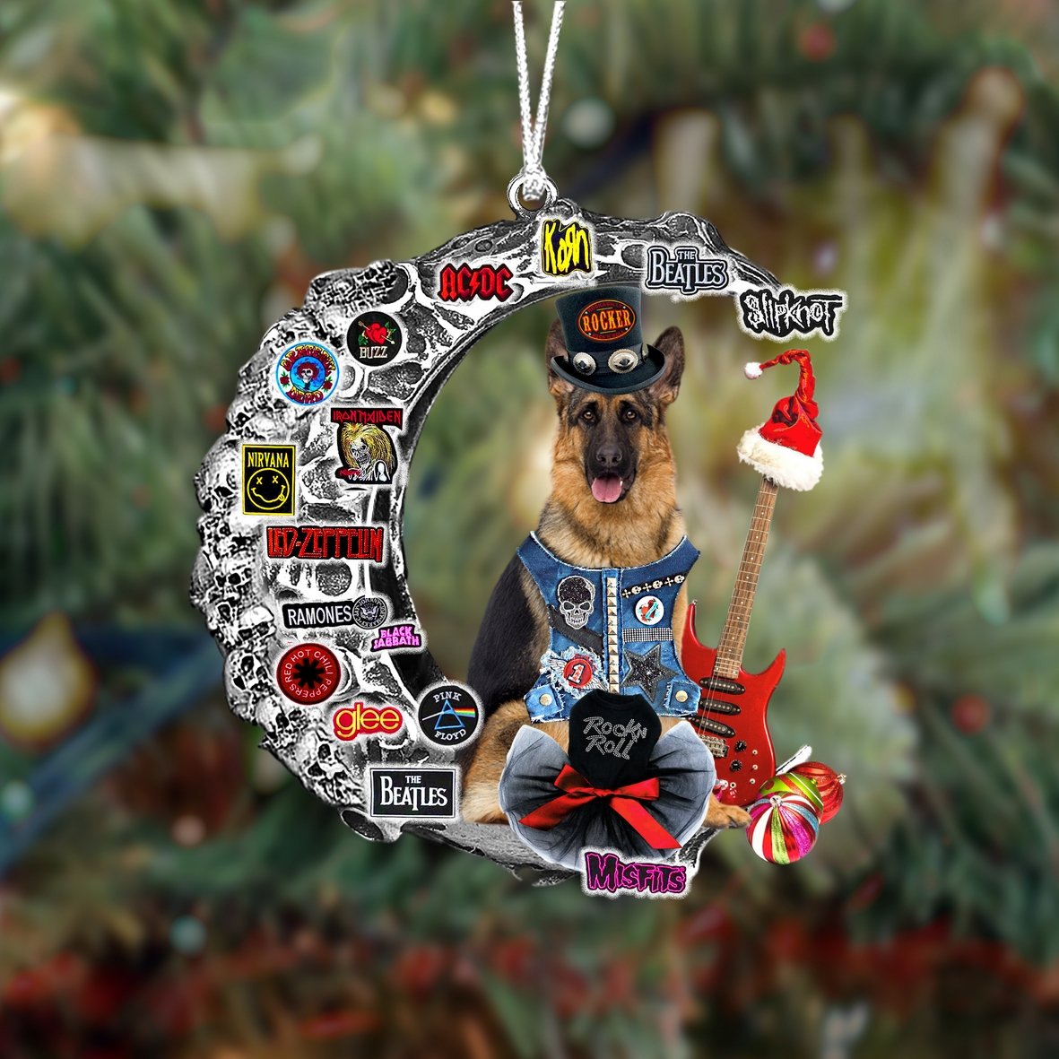 German Shepherd 4-Metal Rock in Christmas Two Sided Ornament