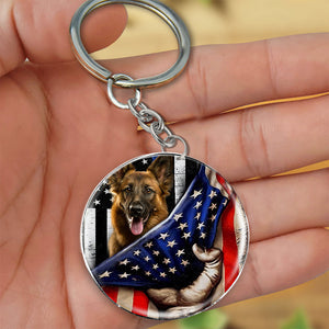 German Shepherd 8-Inside American Flag Independence Day Round Resin Epoxy Metal Keychain