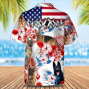 German Shepherd American Flag Hawaiian Shirt