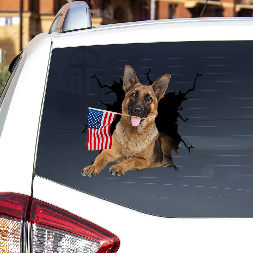 German Shepherd And American Flag Independent Day Car Sticker Decal