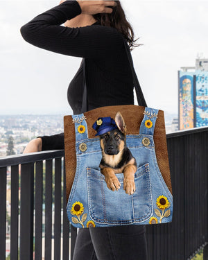 German Shepherd And Sunflower-Cloth Tote Bag