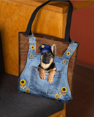 German Shepherd And Sunflower-Cloth Tote Bag