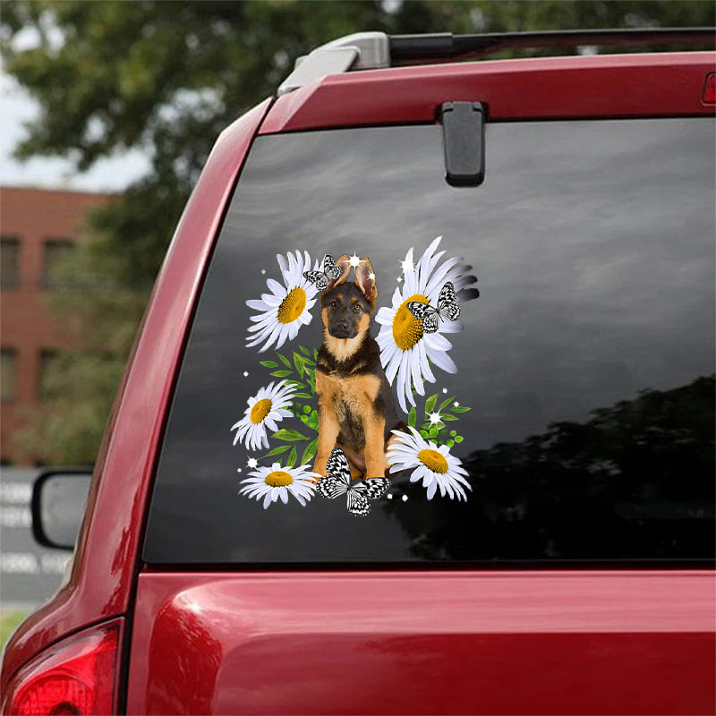 German Shepherd-Daisy flower CAR STICKER